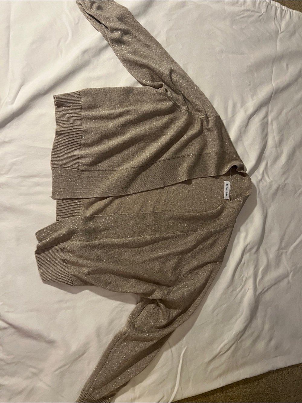 Calvin Klein Metallic Taupe Open-Front Cardigan